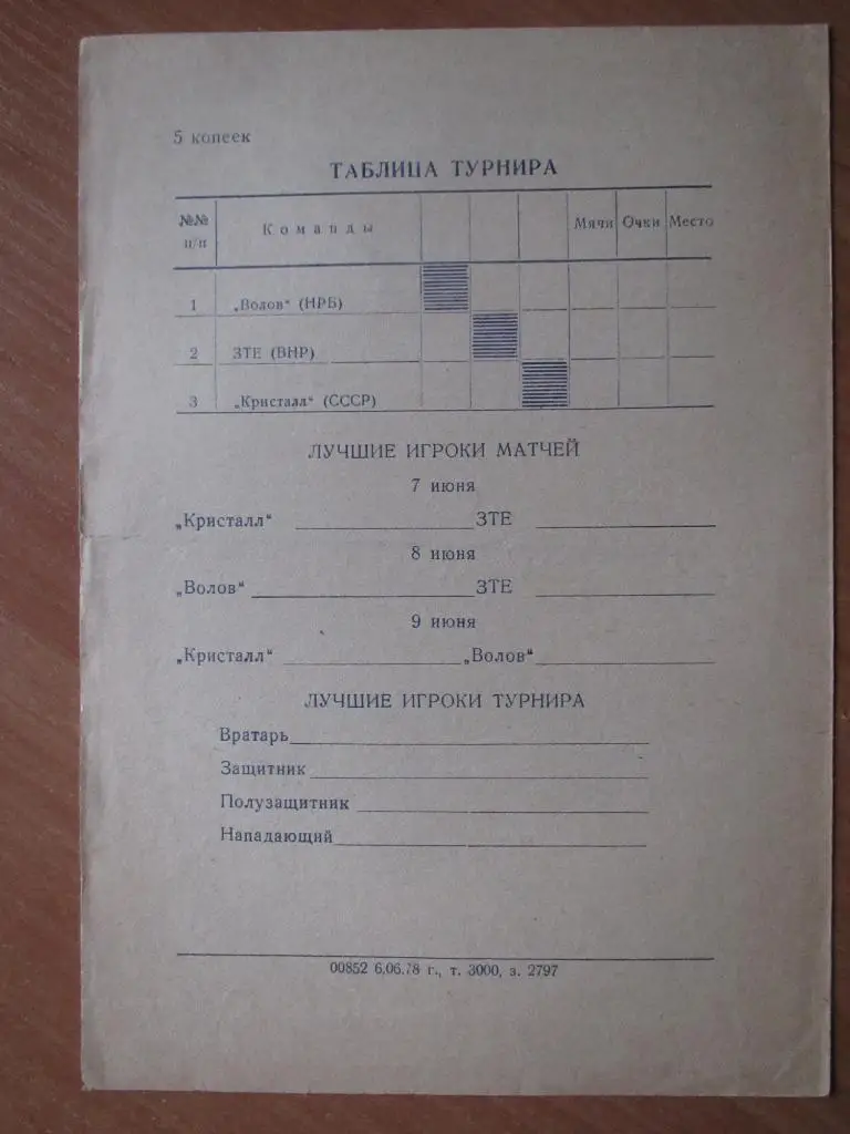 Международный турнир 7-9.08.1978. в Херсоне.(Кристалл Херсон,Волов БНР,ЗТЕ ВНР) 1