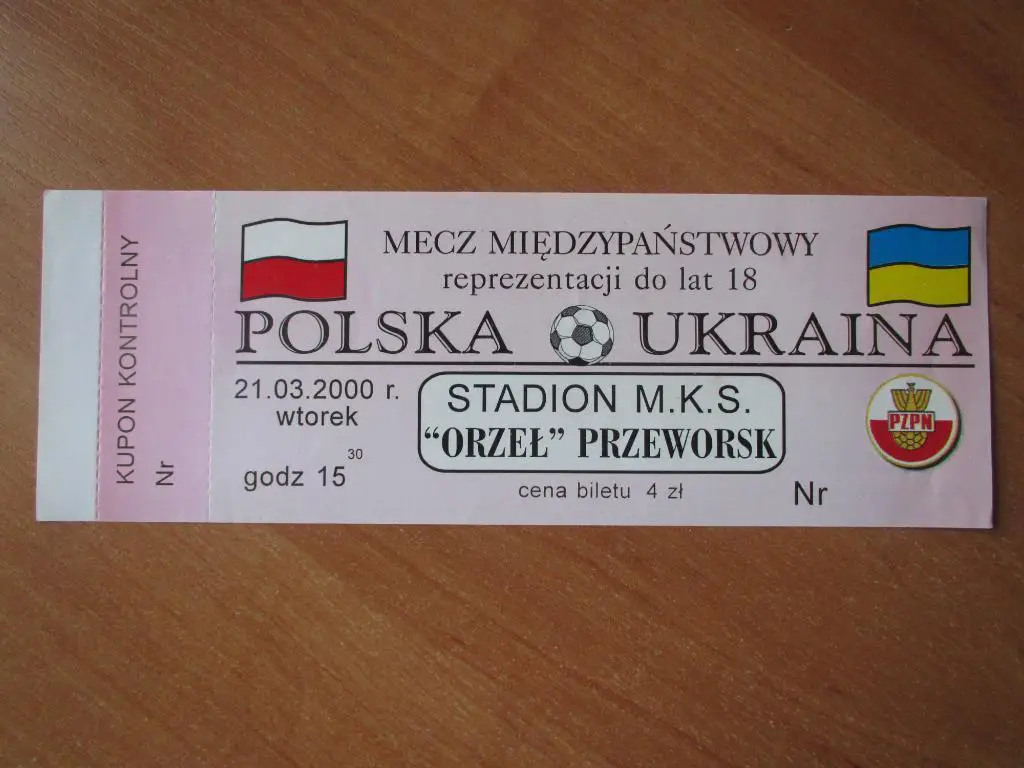 Билет Польша -Украина 2000 , U18