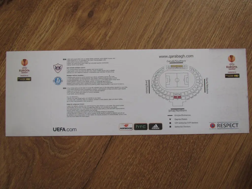 Билет Карабах Агдам-Днепр Днепропетровск 06.11.2014 1