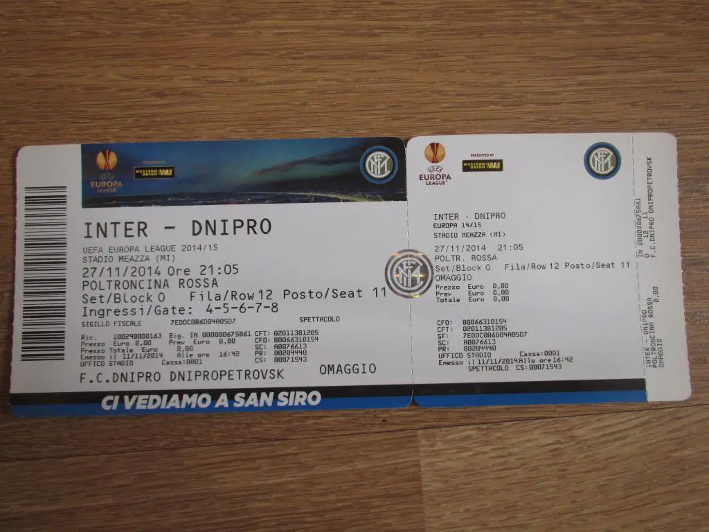 Билет Интер Милан-Днепр Днепропетровск 27.11.2014