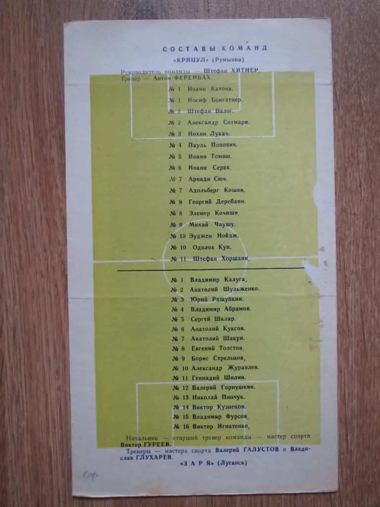 Заря Луганск-Крицул Орадеа 05.08.1969 1