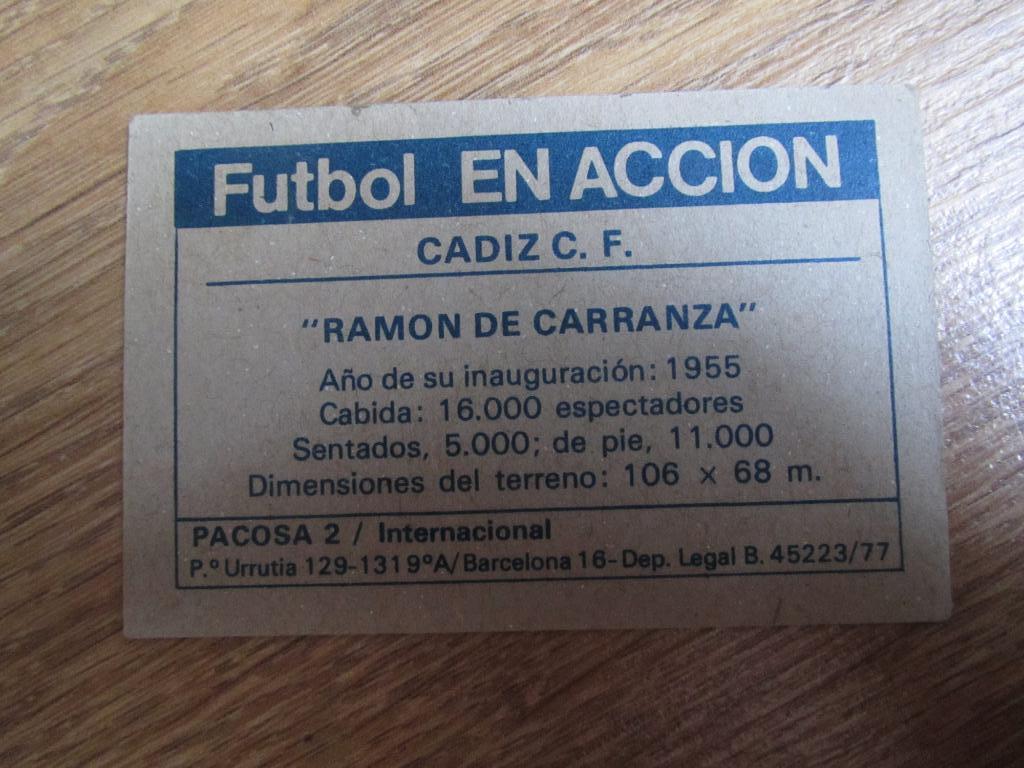 Карточка/стикер/ Кадис стадионРамон де Карранса Чемпионат Испании 1977-78 1