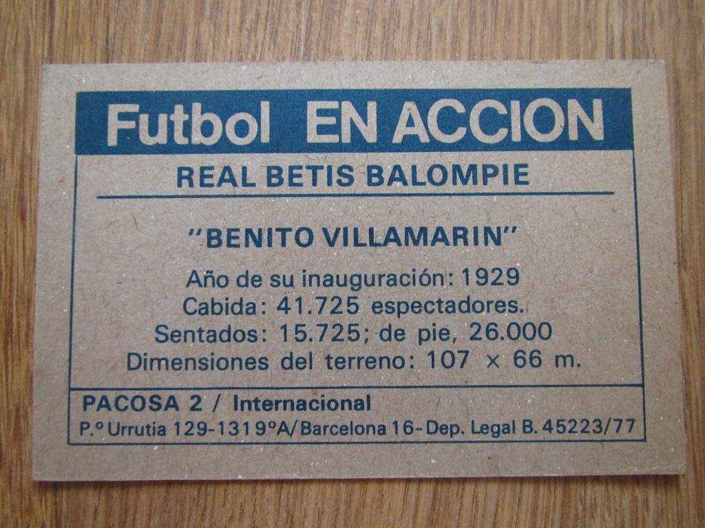 Карточка/стикер/ Реал Бетис стадионБенито Вильямарин Чемп. Испании 1977-78 1