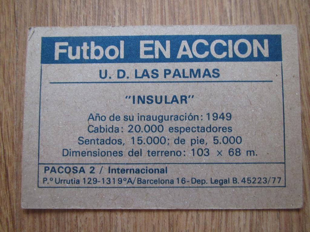 Карточка/стикер/ Лас Пальмас стадионИнсулар Чемпионат Испании 1977-78 1