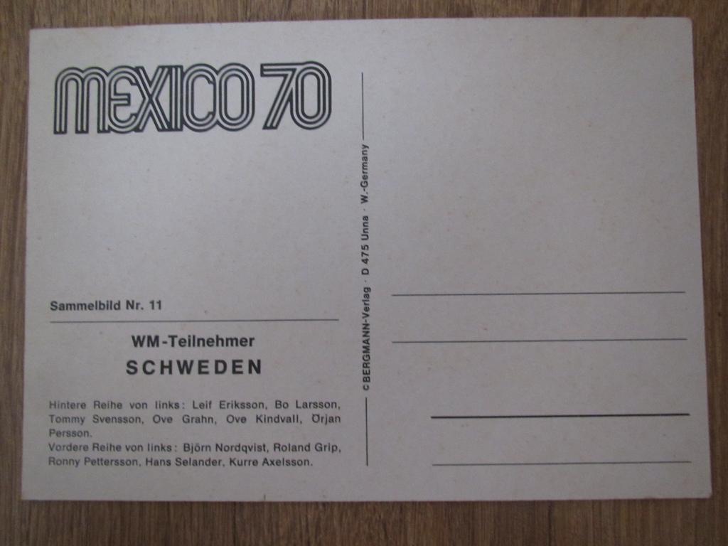 Швеция. Мехико 1970,открытка 1