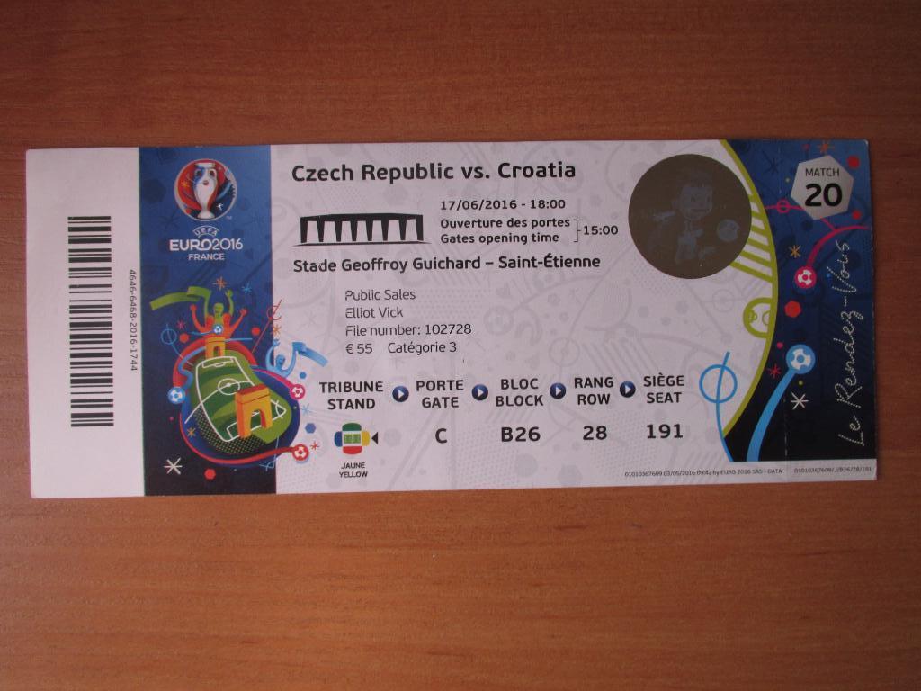 Билет Чехия-Хорватия 17.06.2016