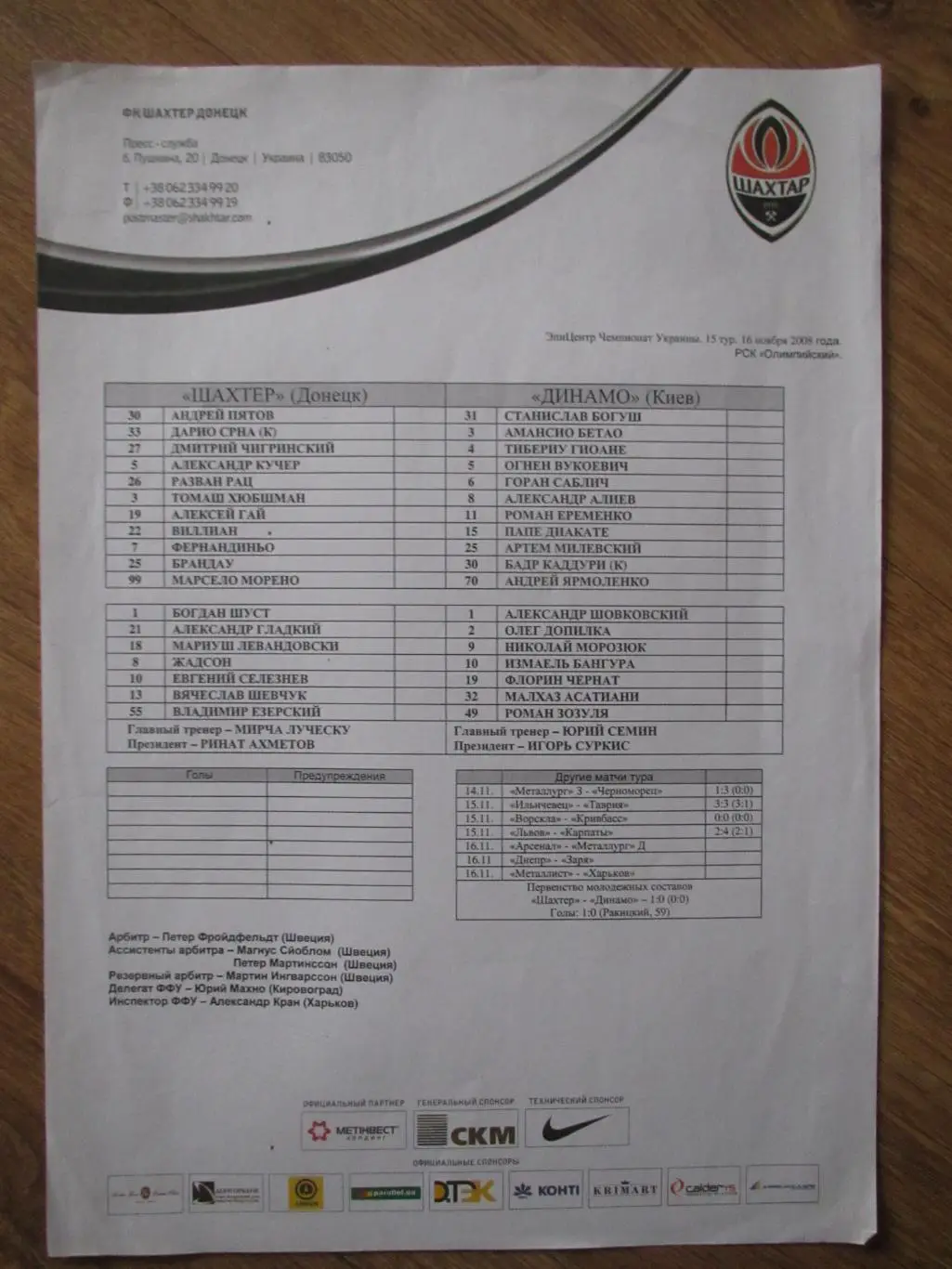 Шахтер Донецк-Динамо Киев 16.11.2008