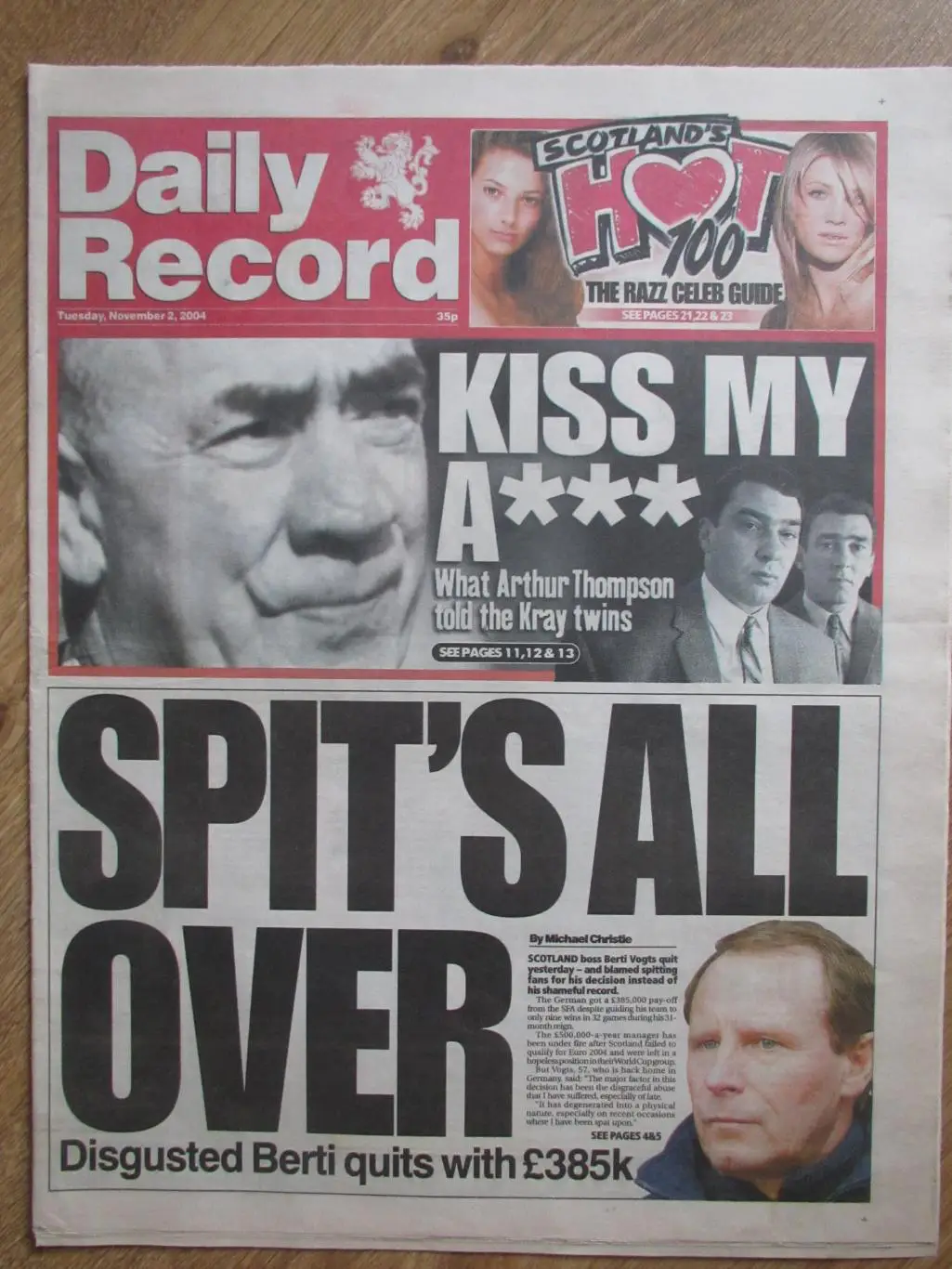 Селтик Глазго-Шахтер Донецк 02.11.2004, №1,газета Daіly Record