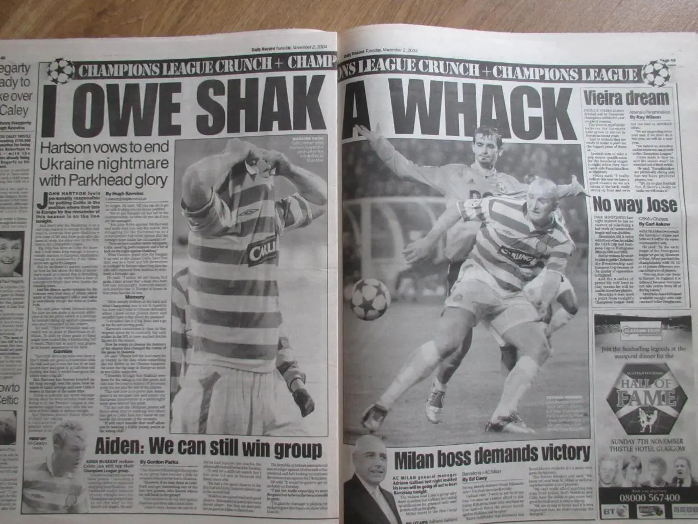 Селтик Глазго-Шахтер Донецк 02.11.2004, №1,газета Daіly Record 1