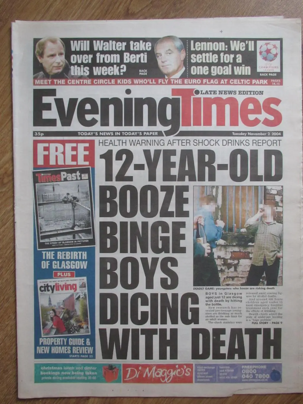 Селтик Глазго-Шахтер Донецк 02.11.2004, №3,газета Evening Times