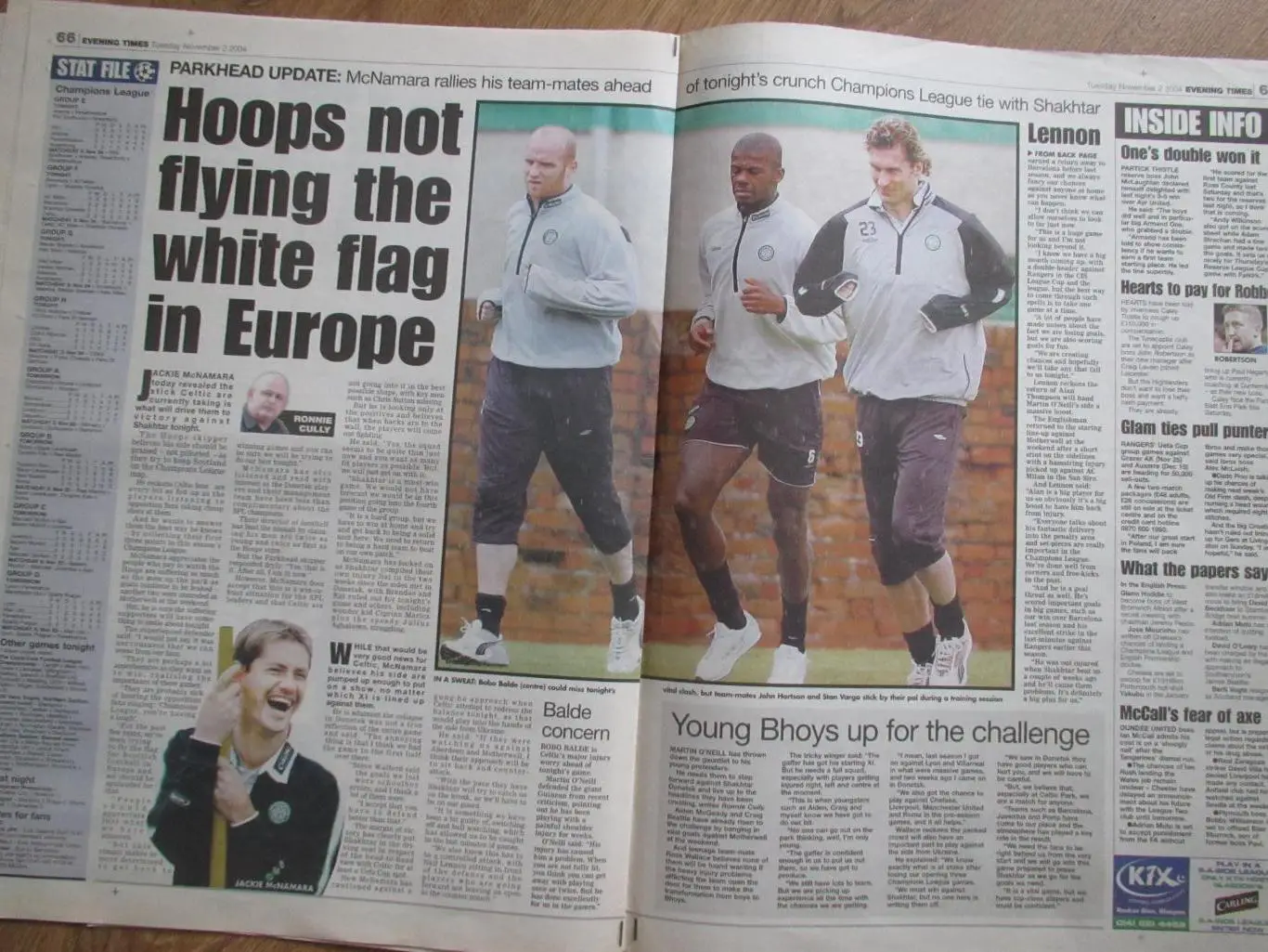 Селтик Глазго-Шахтер Донецк 02.11.2004, №3,газета Evening Times 1