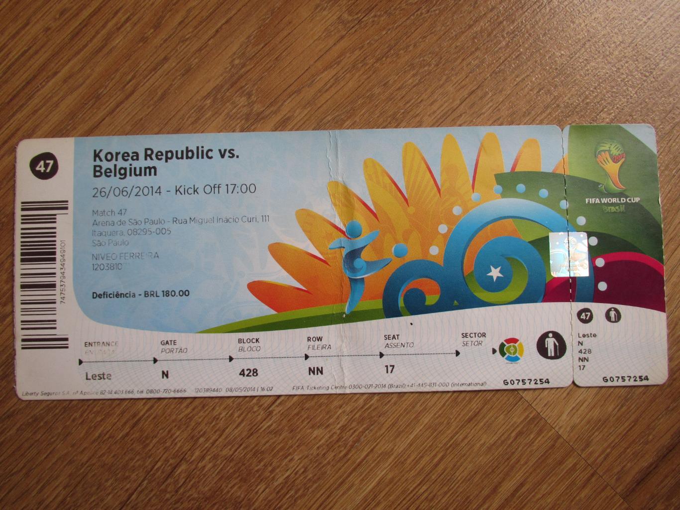 Билет Республика Корея-Бельгия 26.06.2014