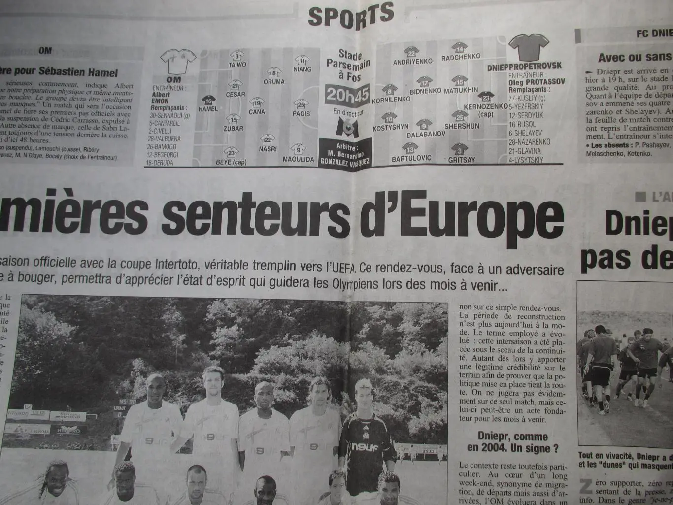 Олимпик Марсель-Днепр Днепропетровск 15.07.2006 (газета La Provence-не полная!) 2