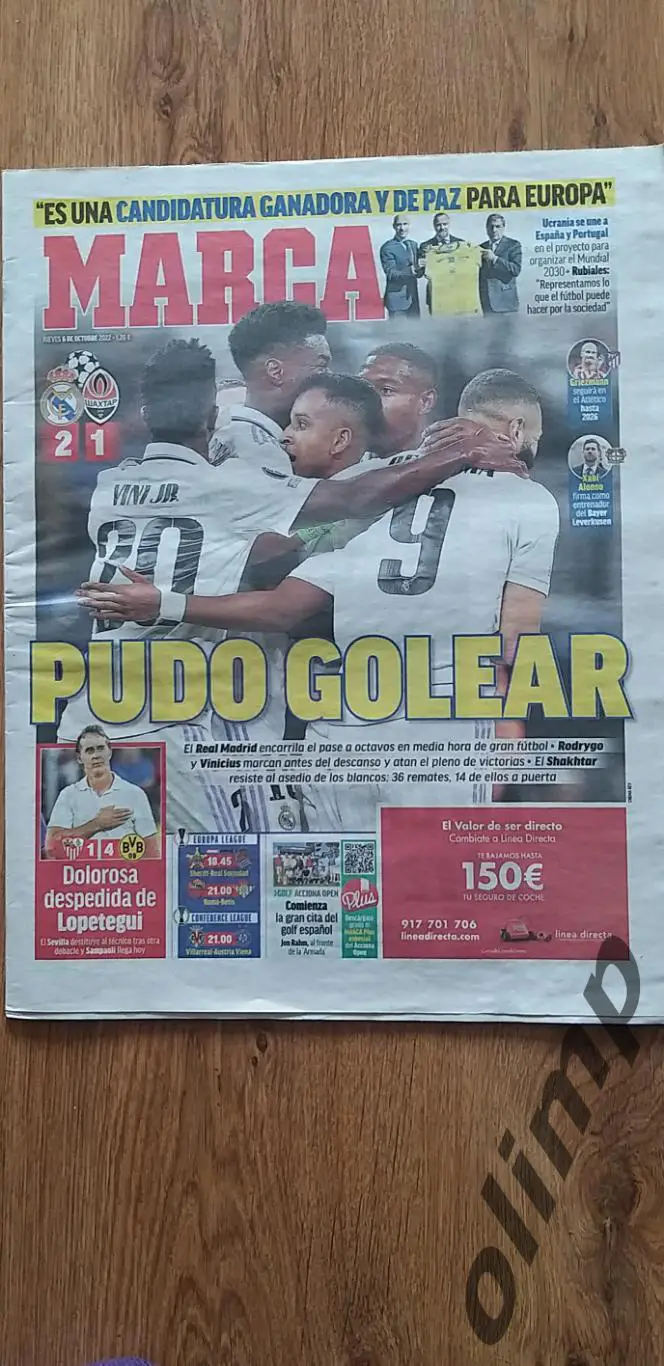 Реал Мадрид-Шахтер Донецк 06.10.2022 , газета MARCA