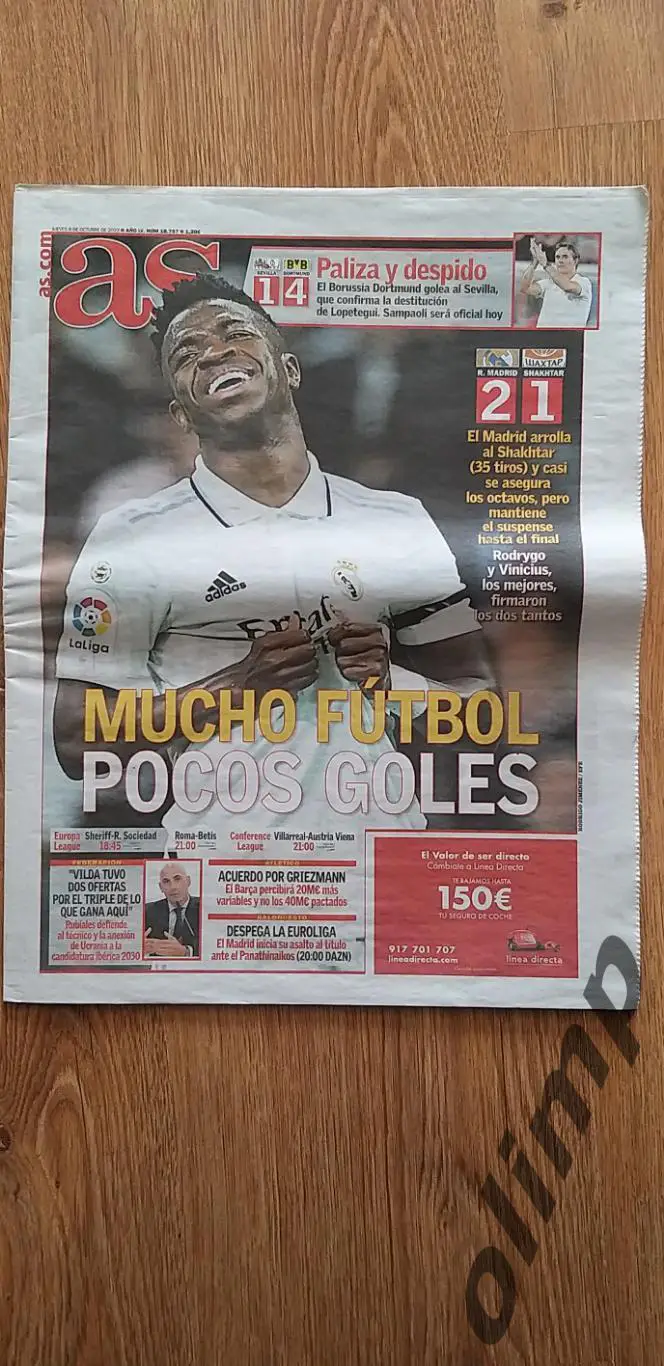 Реал Мадрид-Шахтер Донецк 06.10.2022 , газета AS