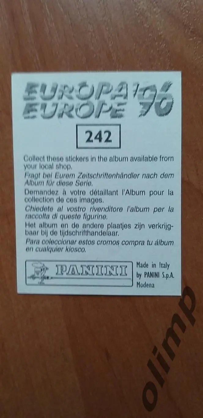 Наклейка Panini к Чемпионату Европы 1996, №242 1