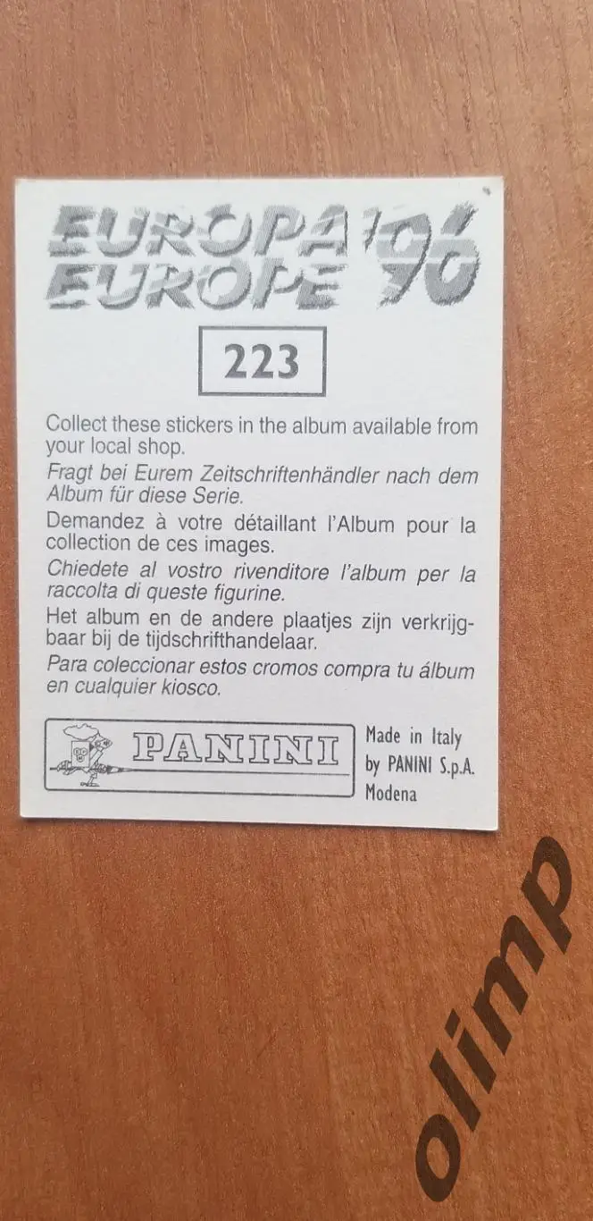 Наклейка Panini к Чемпионату Европы 1996, №223 1