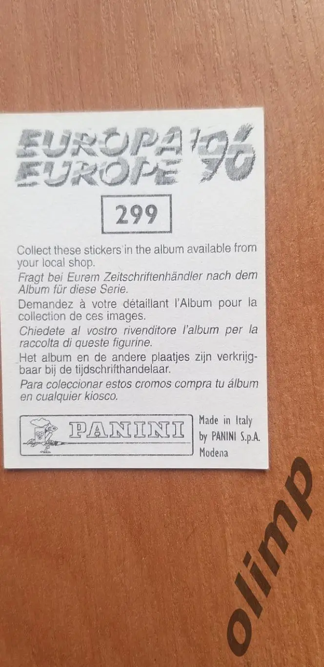 Наклейка Panini к Чемпионату Европы 1996, №299 1
