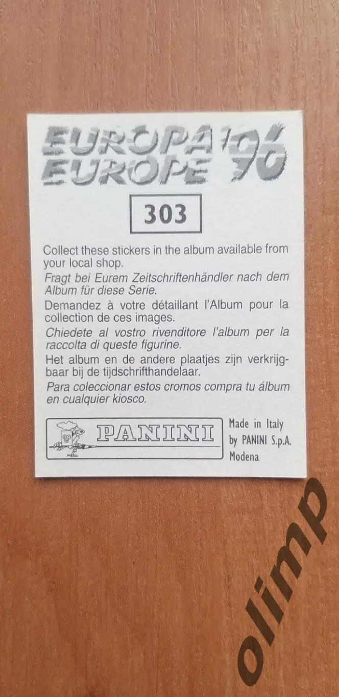 Наклейка Panini к Чемпионату Европы 1996, №303 1