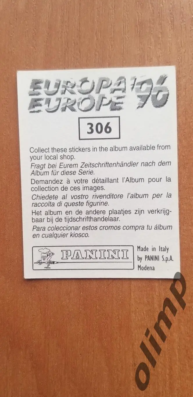 Наклейка Panini к Чемпионату Европы 1996, №306 1