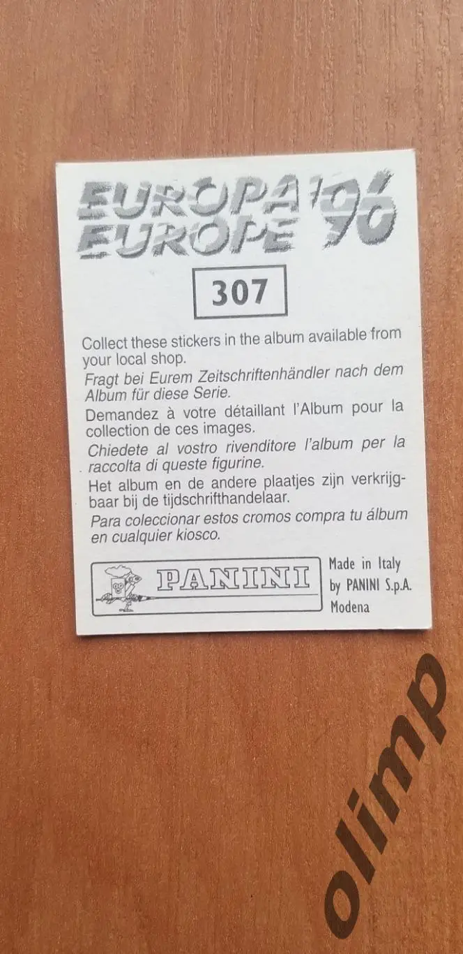 Наклейка Panini к Чемпионату Европы 1996, №307 1