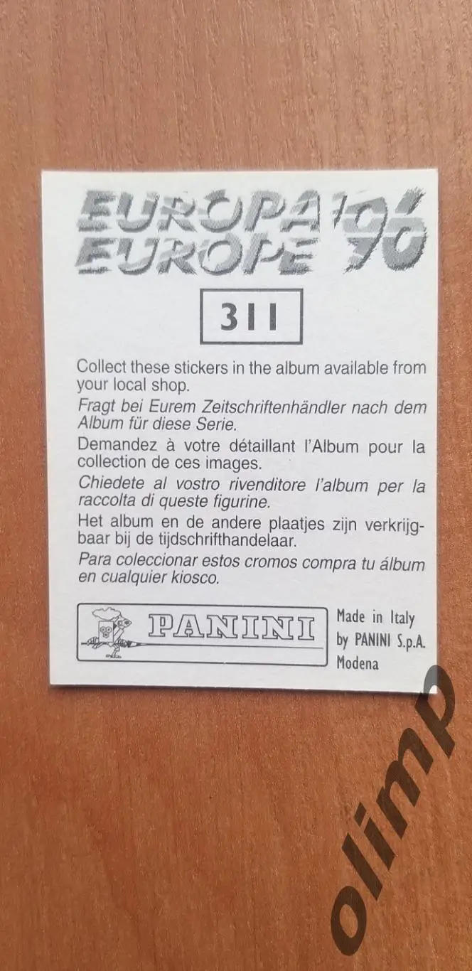 Наклейка Panini к Чемпионату Европы 1996, №311 1
