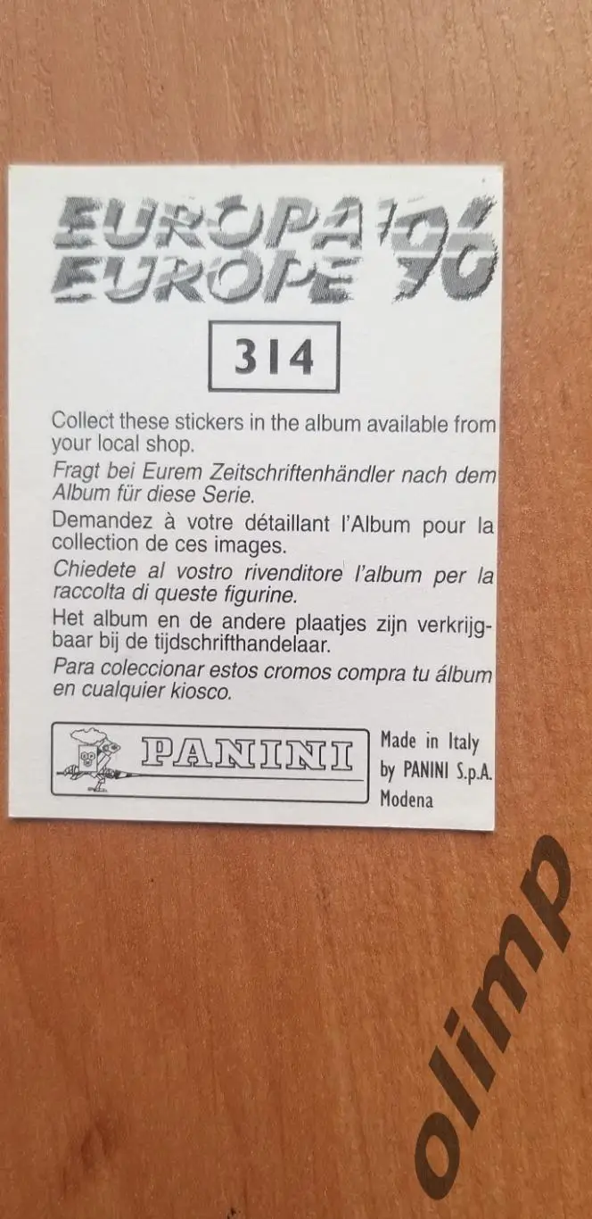 Наклейка Panini к Чемпионату Европы 1996, №314 1