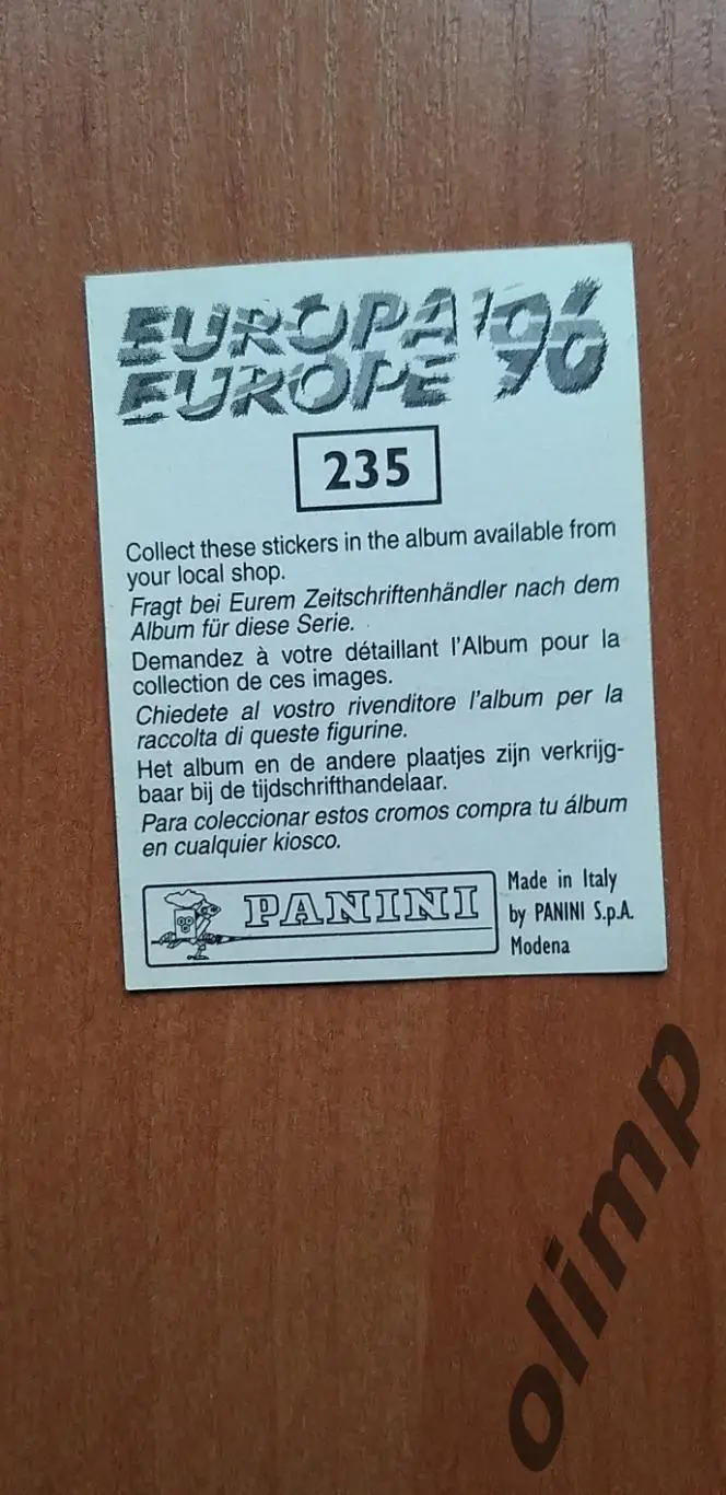 Наклейка Panini к Чемпионату Европы 1996, №235 1