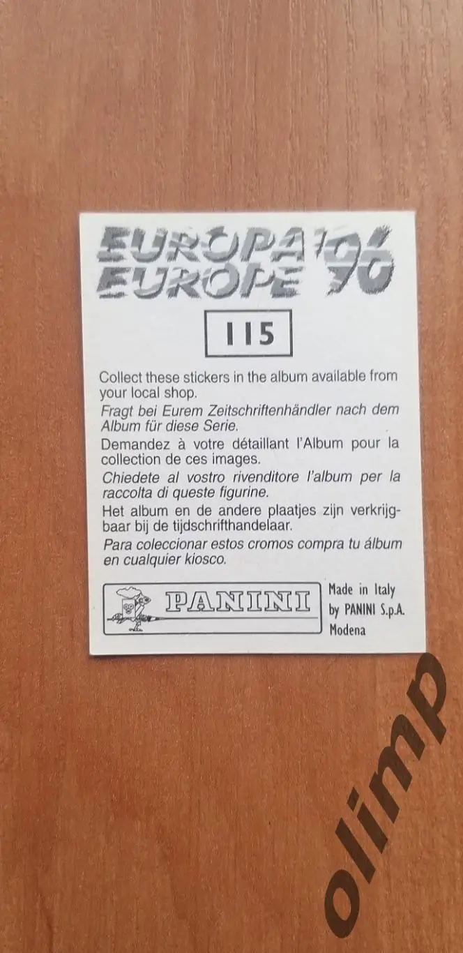 Наклейка Panini к Чемпионату Европы 1996, №115 1