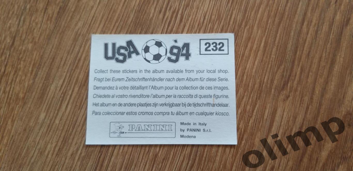 Наклейка Panini к Чемпионату мира 1994, №232 1