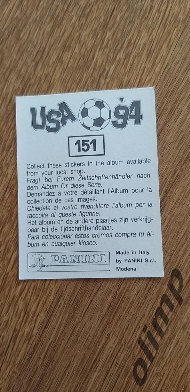 Наклейка Panini к Чемпионатумира 1994, №151 1