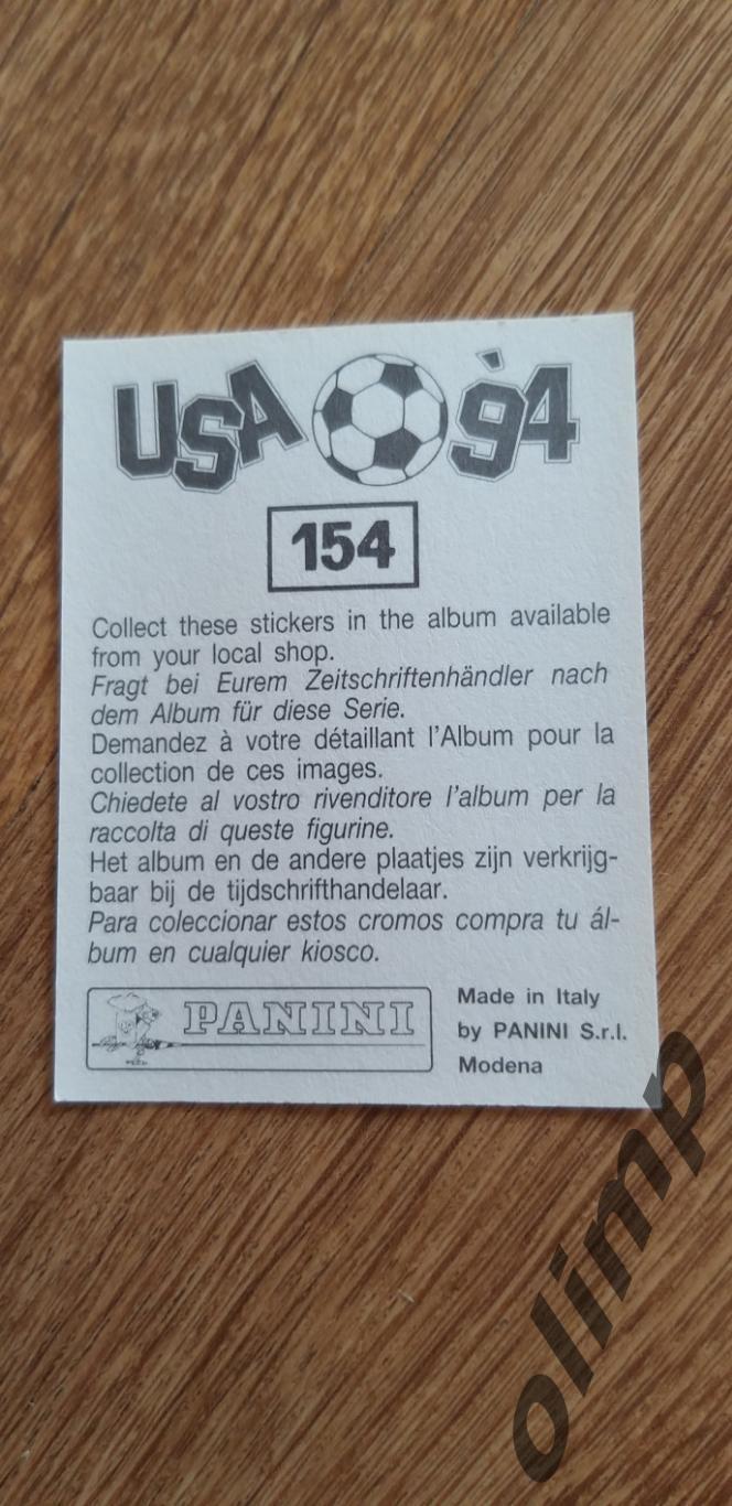 Наклейка Panini к Чемпионату мира 1994, №154 1