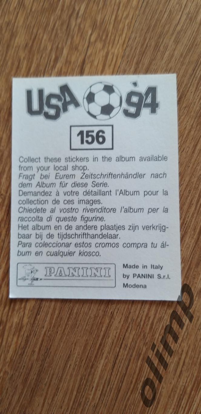 Наклейка Panini к Чемпионату мира 1994, №156 1