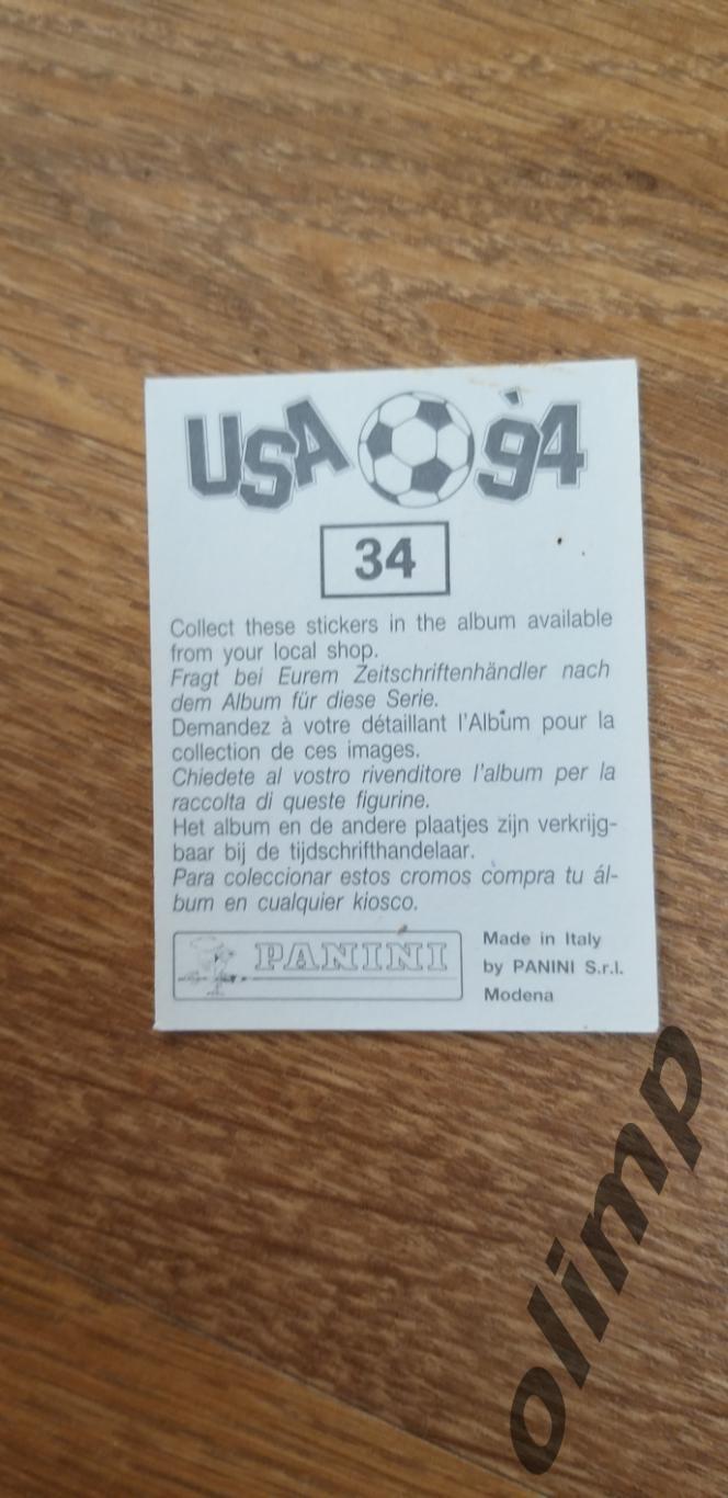 Наклейка Panini к Чемпионату мира 1994, №34 1