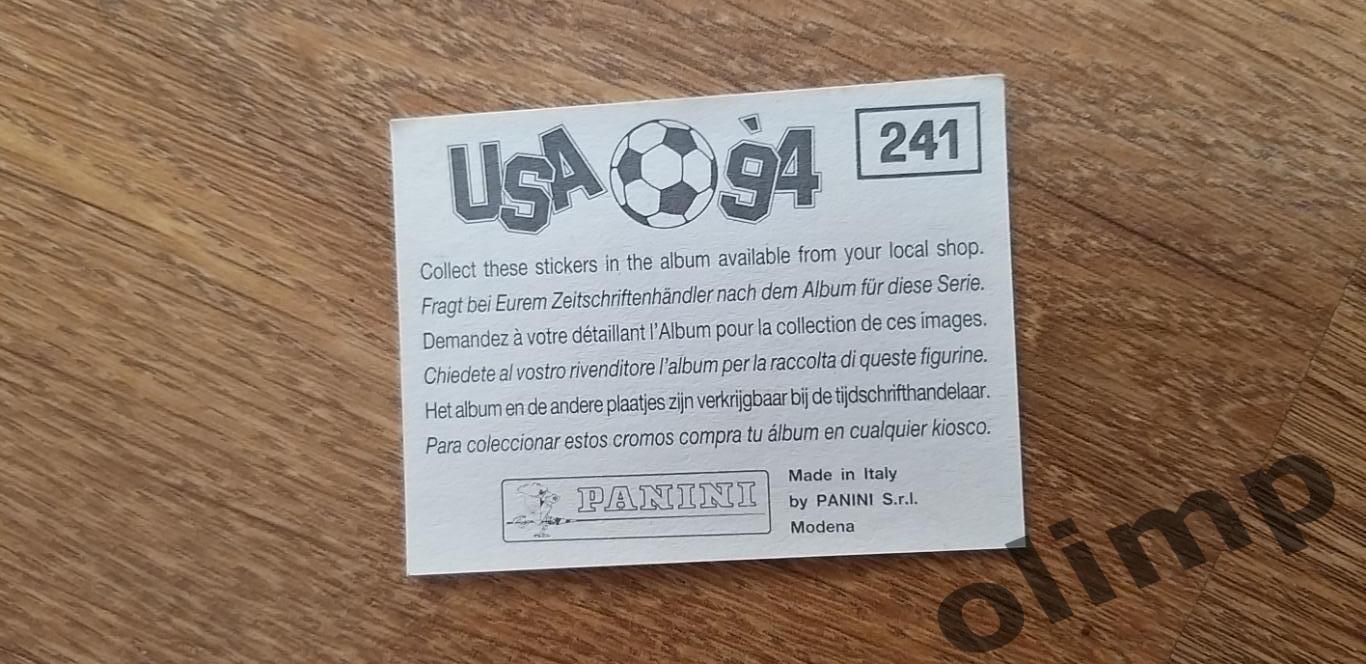 Наклейка Panini к Чемпионату мира 1994, №241 1