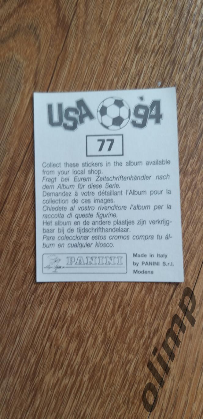 Наклейка Panini к Чемпионату мира 1994, №77 1