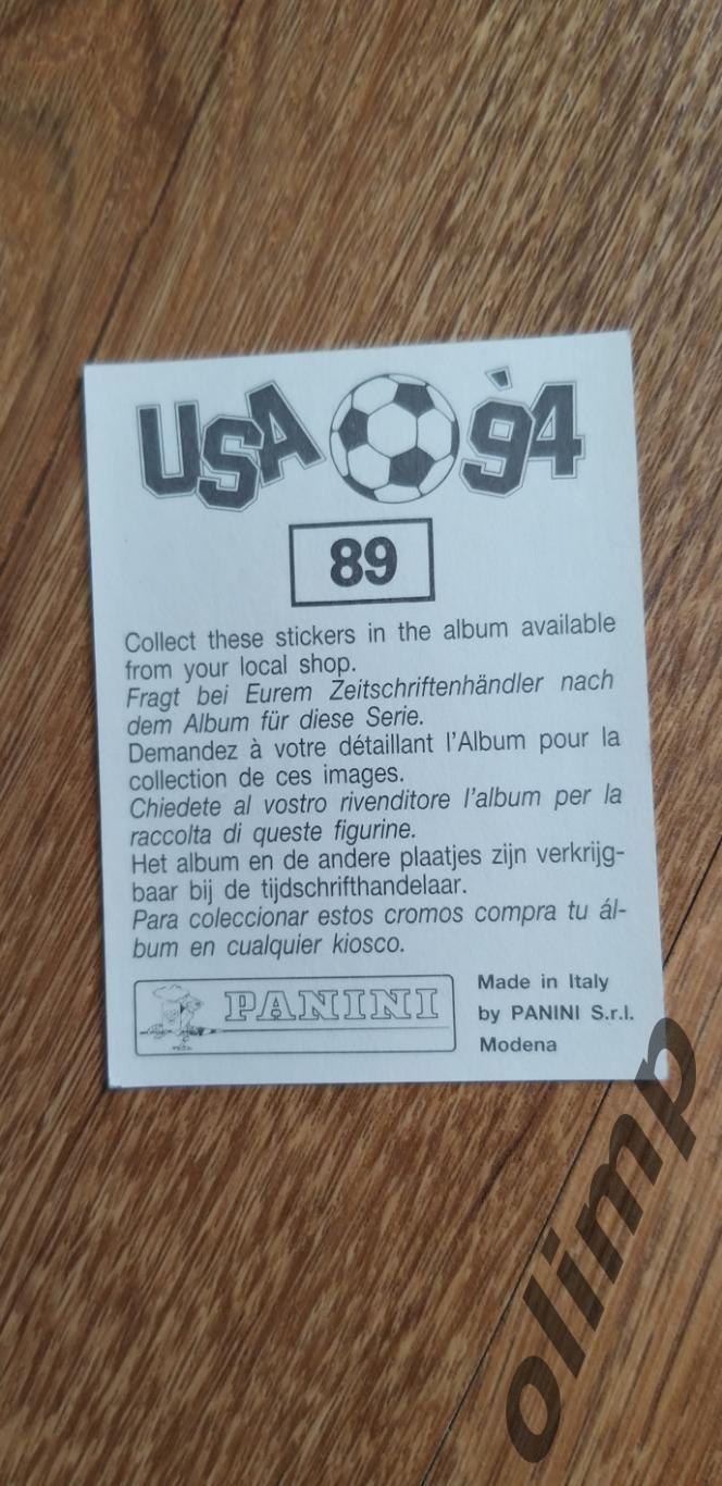 Наклейка Panini к Чемпионату мира 1994, №89 1