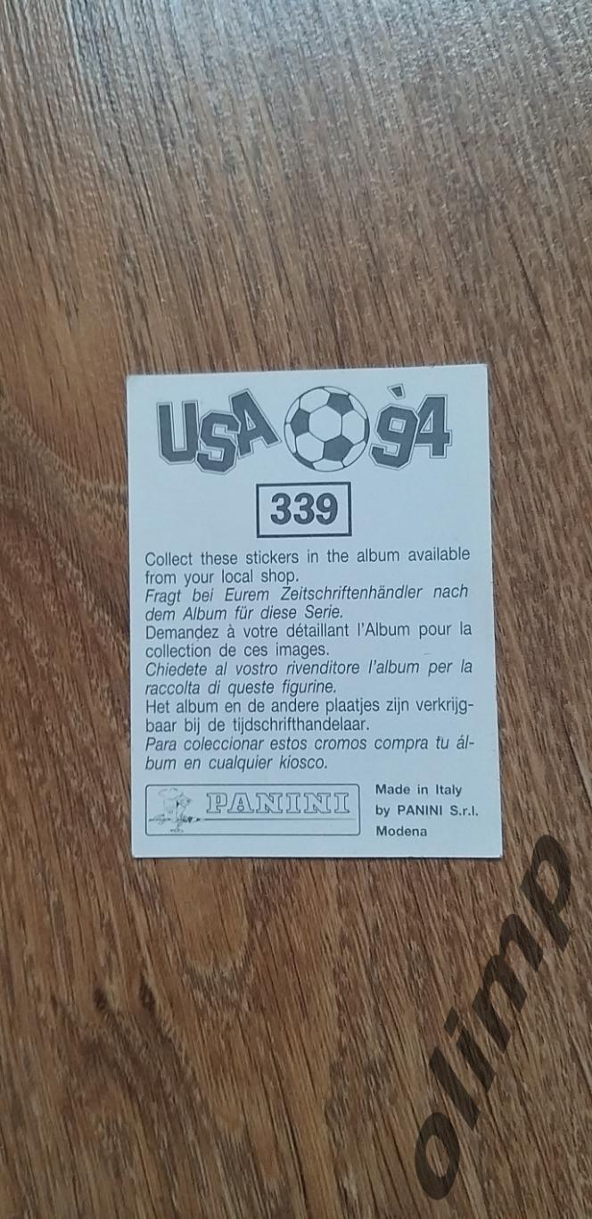 Наклейка Panini к Чемпионату мира 1994, №339 1