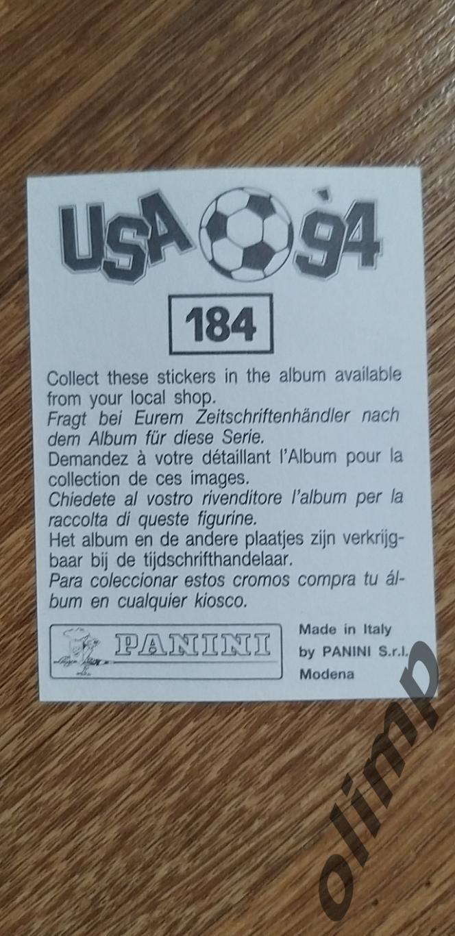 Наклейка Panini к Чемпионату мира 1994, №184 1