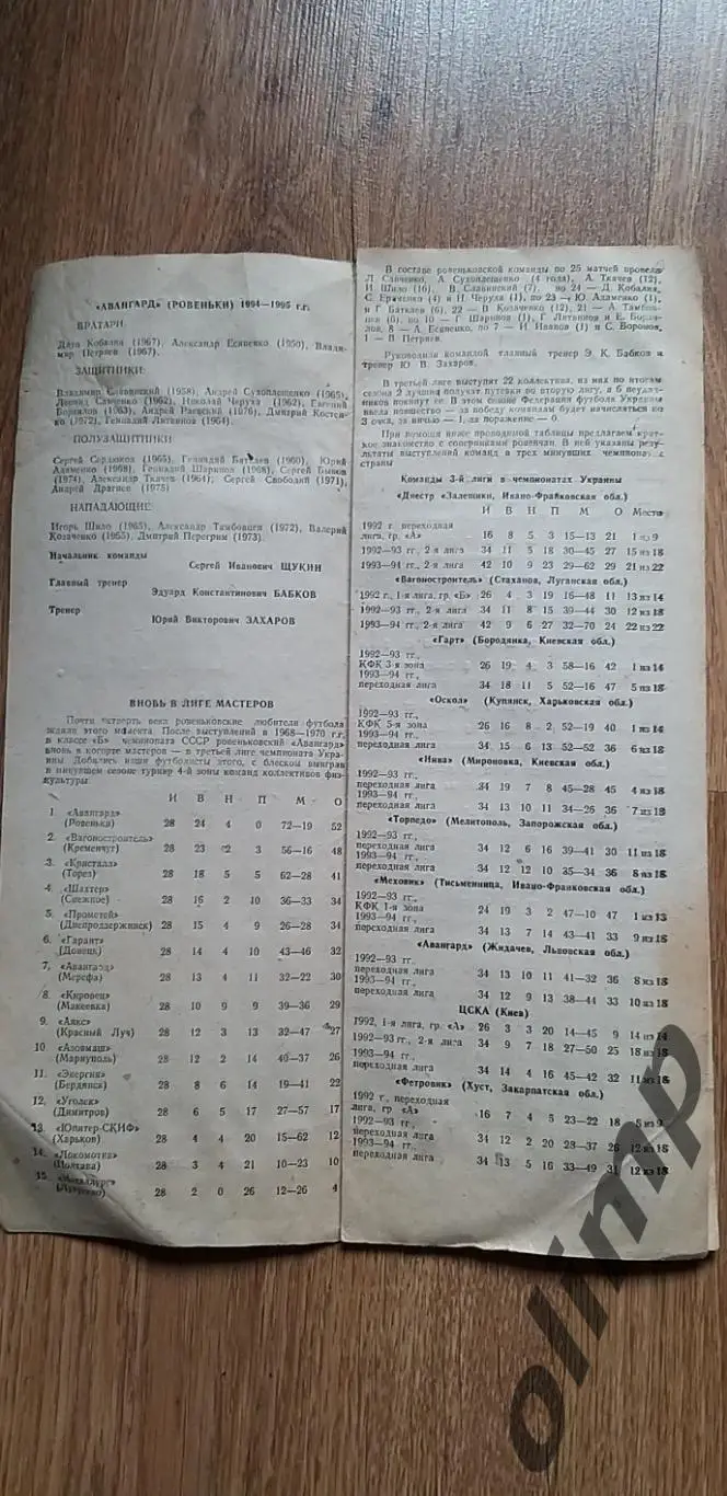 Авангард Ровеньки сезон 1994-1995, 1-й круг 1