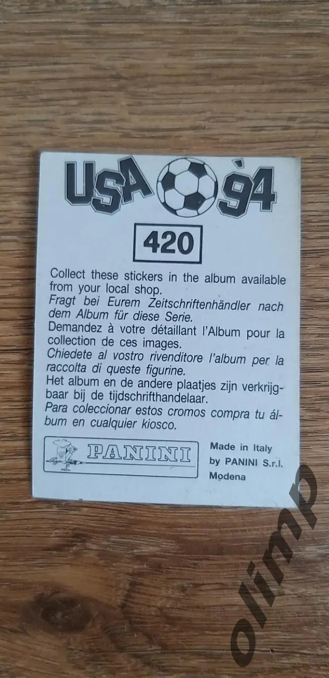 Наклейка Panini к Чемпионату мира 1994, № 420 1