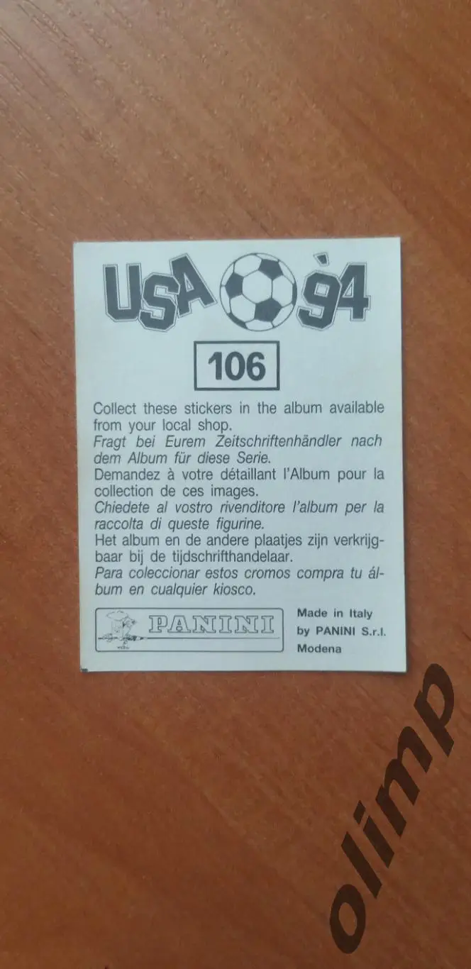 Наклейка Panini к Чемпионату мира 1994, № 106 1