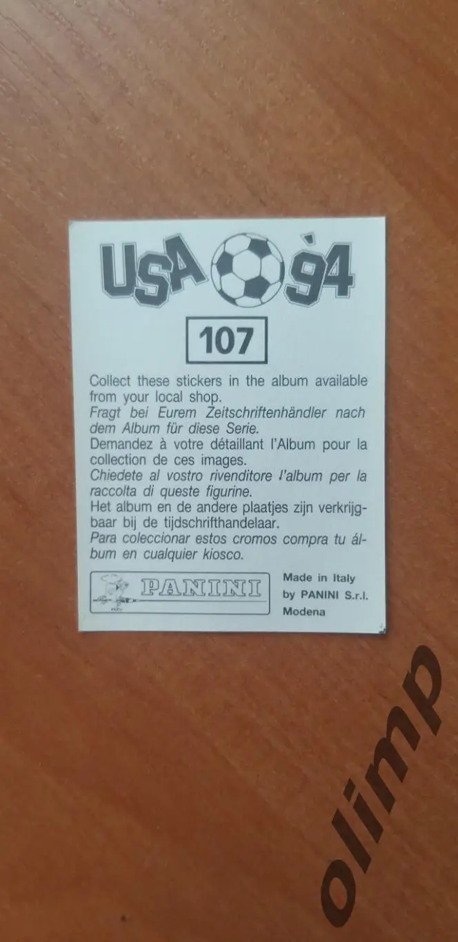 Наклейка Panini к Чемпионату мира 1994, № 107 1