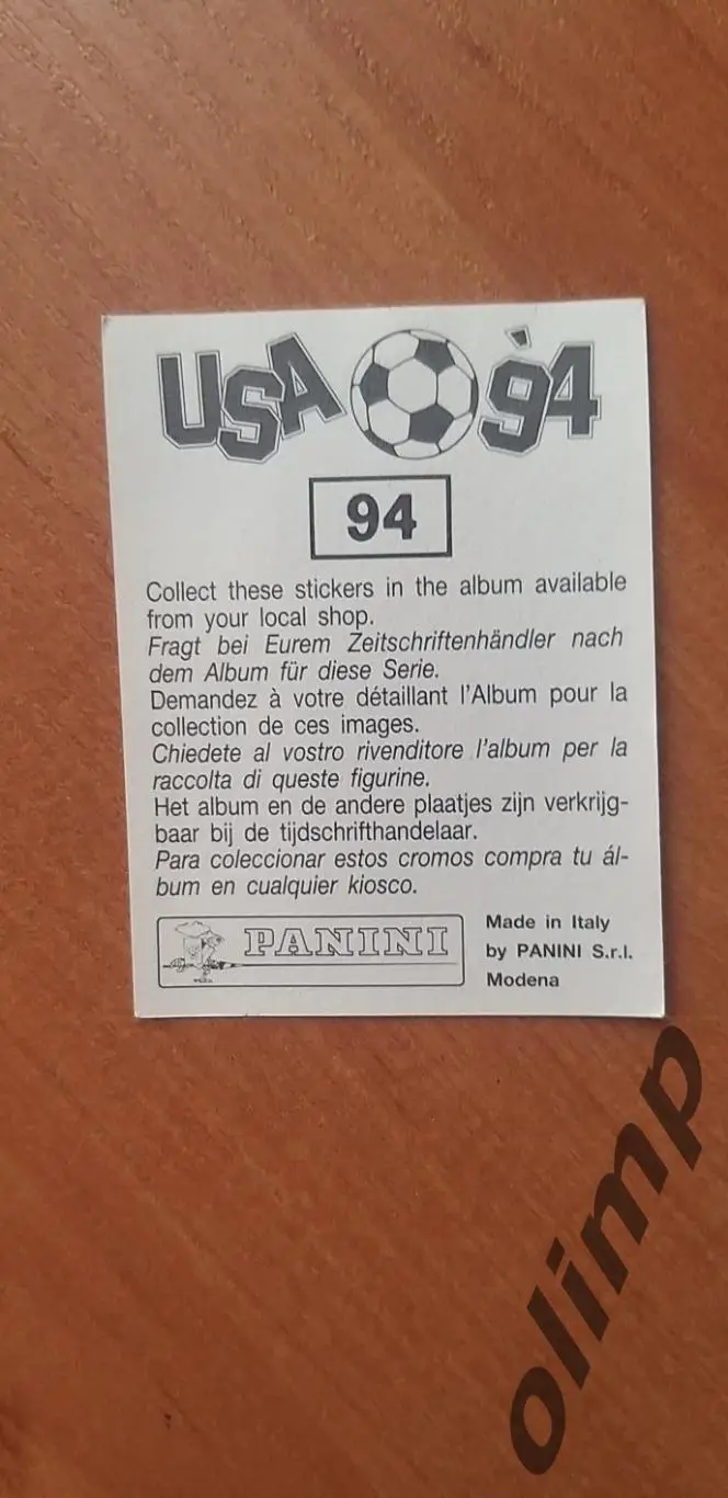 Наклейка Panini к Чемпионату мира 1994, № 94 1