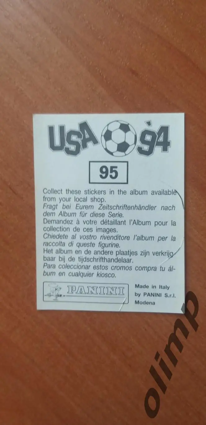 Наклейка Panini к Чемпионату мира 1994, № 95 1