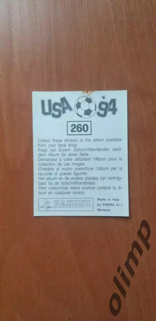 Наклейка Panini к Чемпионату мира 1994, № 260 1