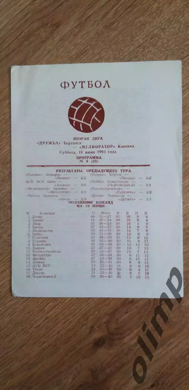 Дружба Бердянск-Мелиоратор Каховка 19.06.1993