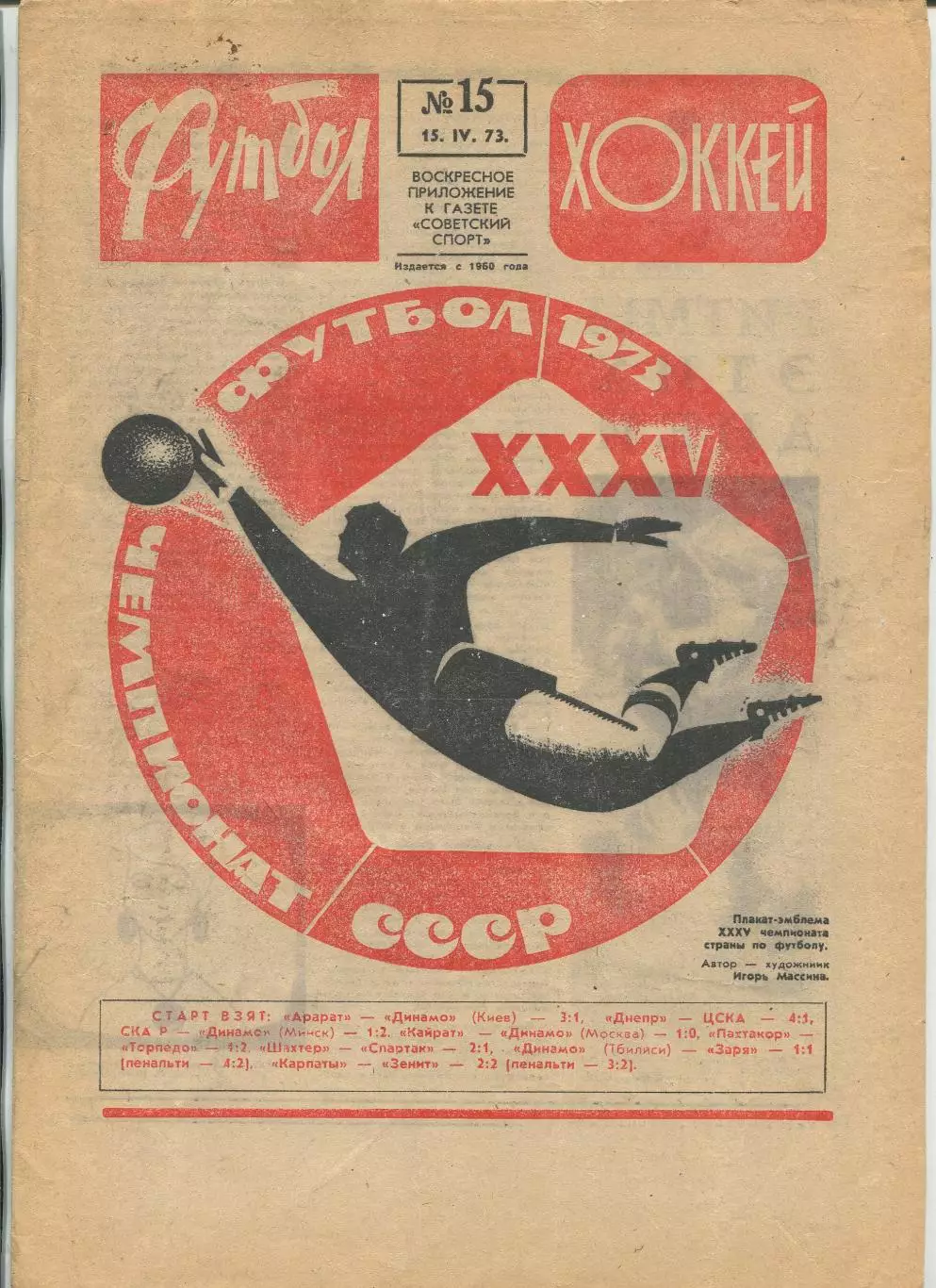 Еженедельник Футбол-хоккей (Москва) №№15 - 1973 год