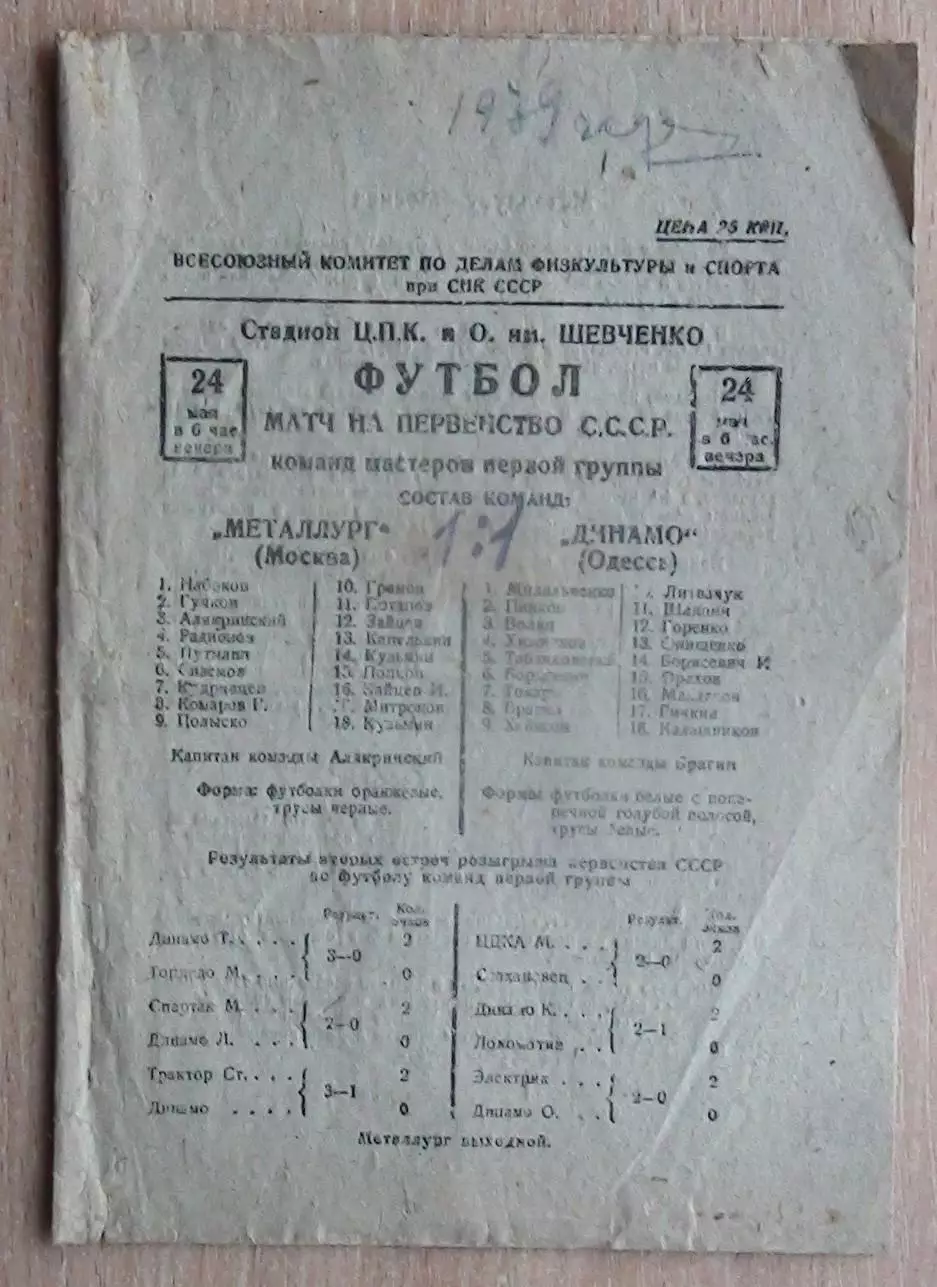 Динамо Одесса - Металлург Москва 1939