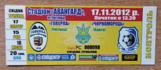 Закарпатье Ужгород - Черноморец Одесса 17.11.2012, жёлтый